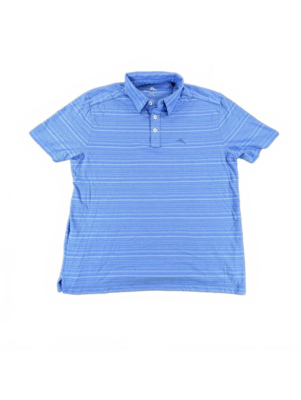 Men's Tommy Bahama Blue Striped Golf Polo Shirt Size M Cotton Blend